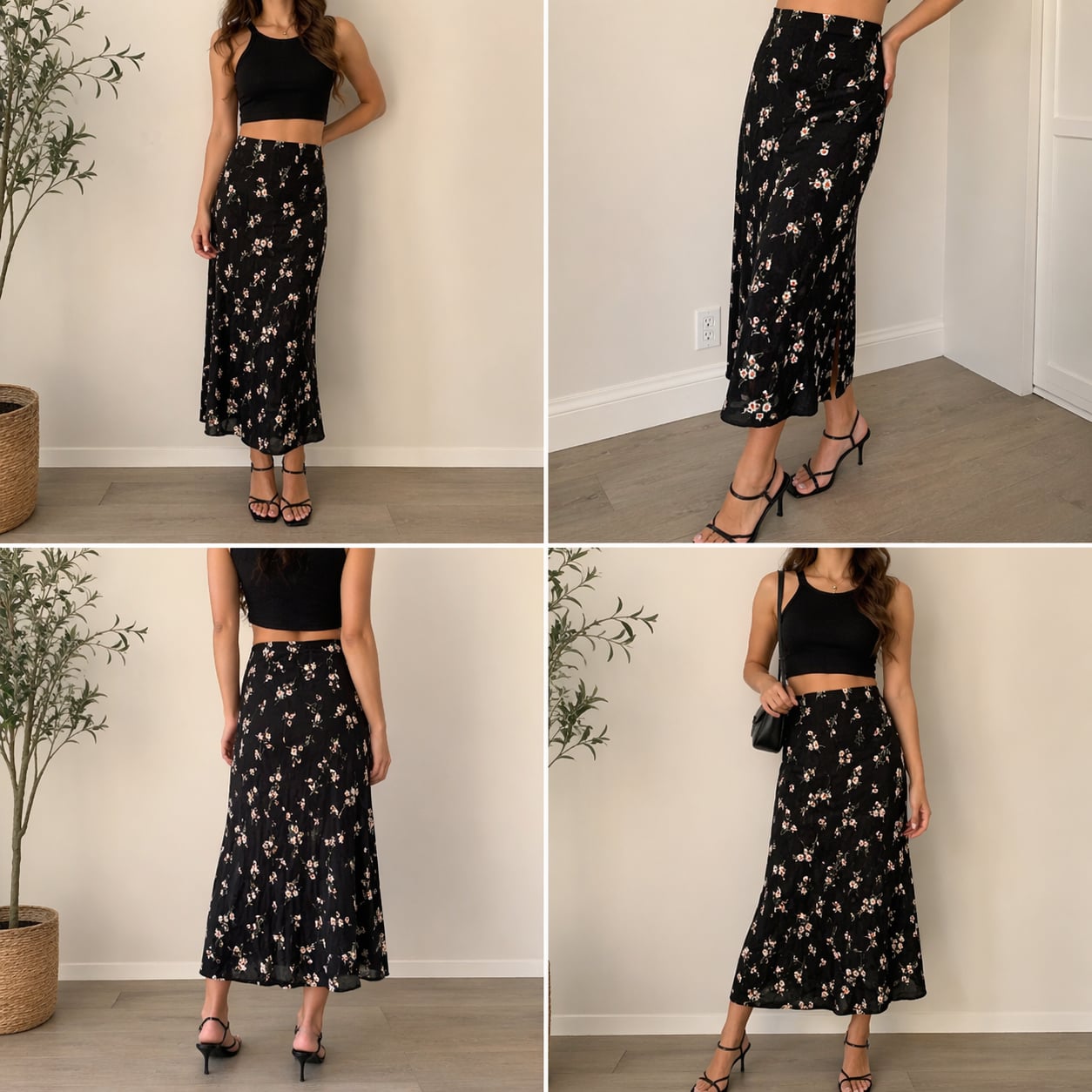 Audrey 3+1 Floral Slip Skirt Midi Black Daisy Print Women S 1