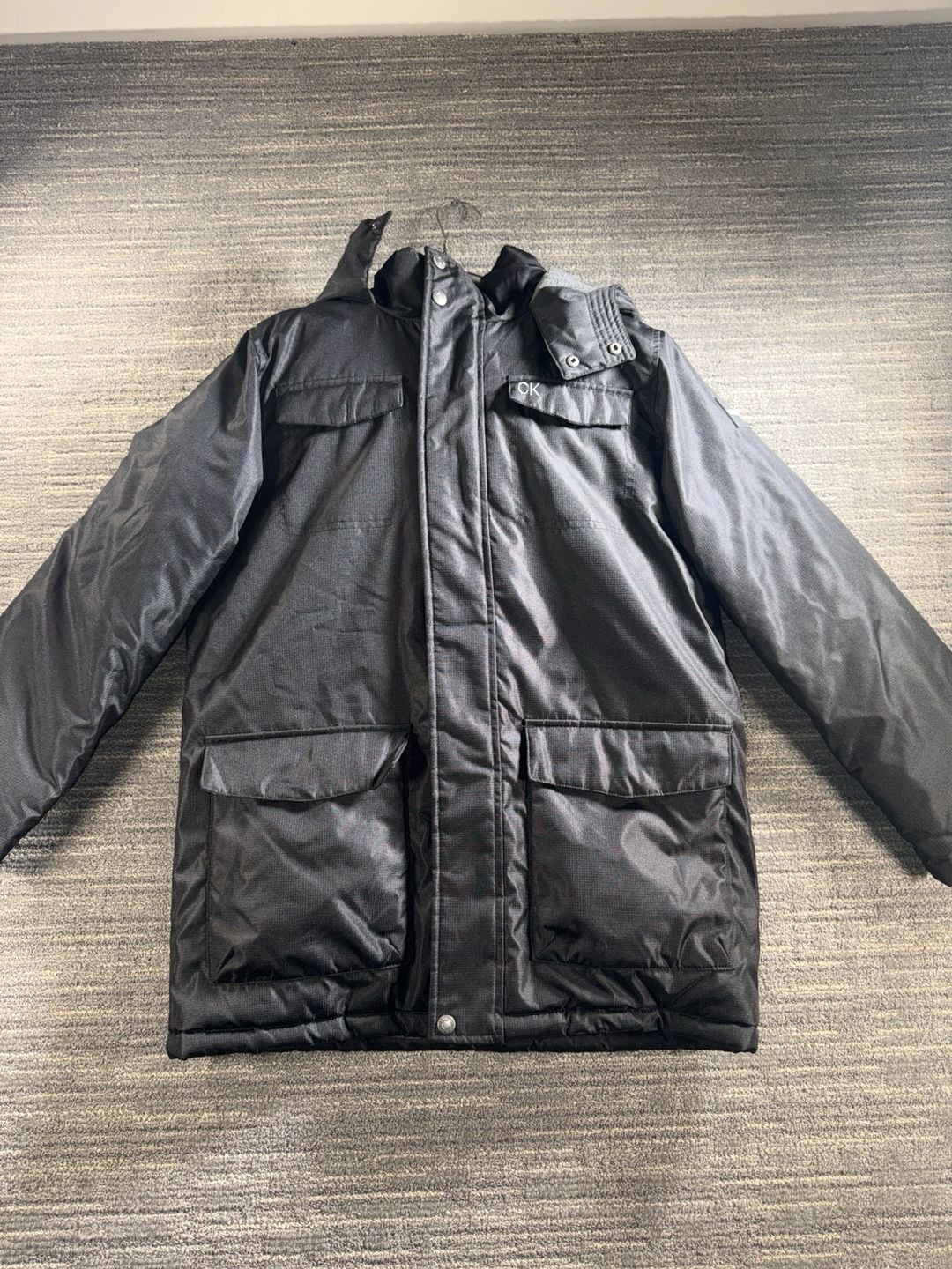 Calvin Klein Jeans Men’s Black Hooded Parka Jacket with Fleece Lining Size L 2