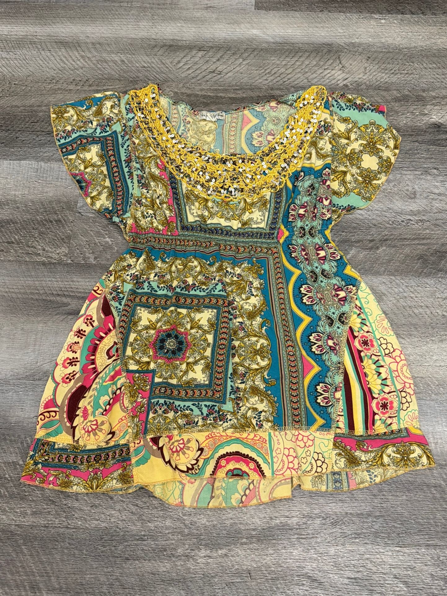 Live and Let Live Blouse Womens Boho Patchwork Rayon Embellished Top 6