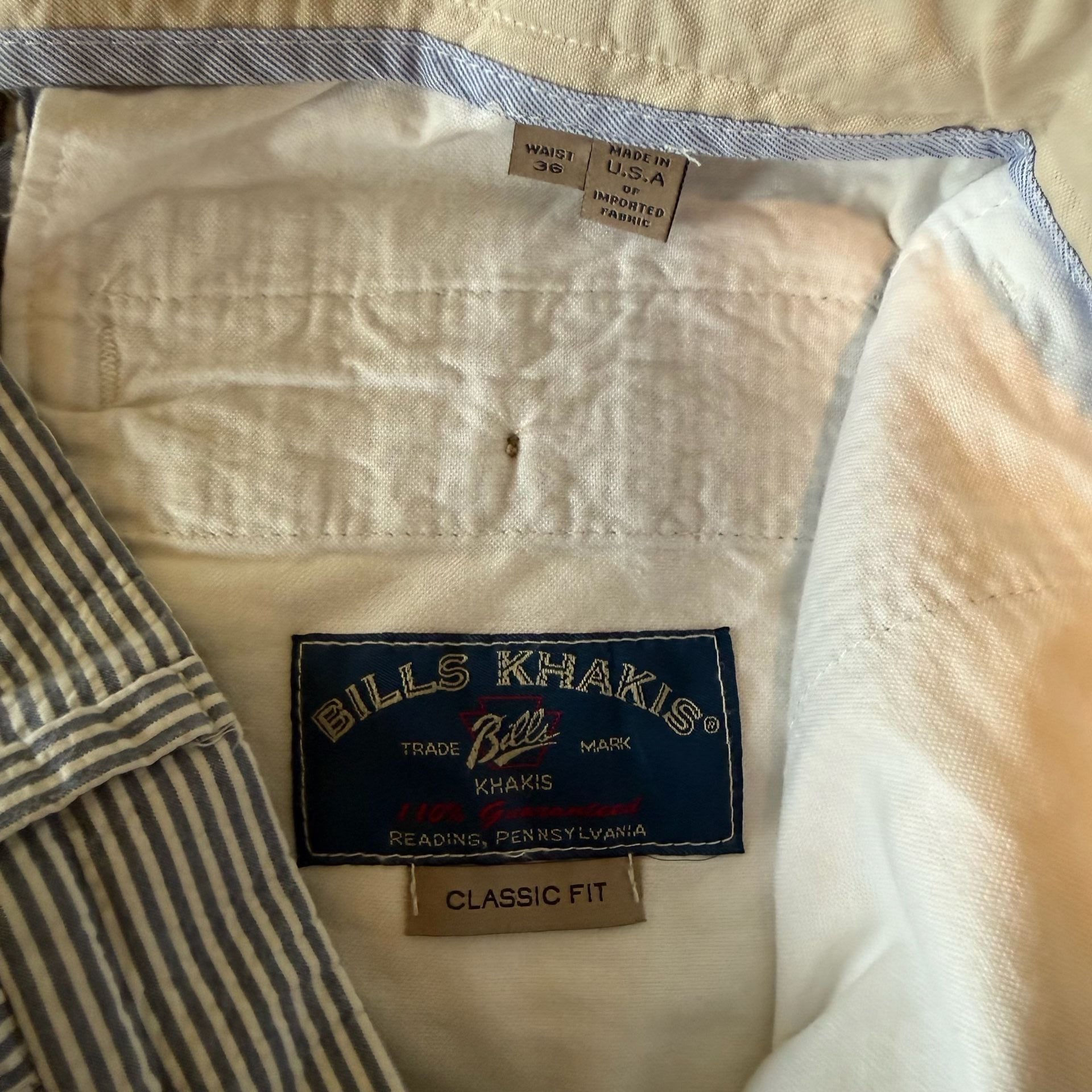 Bills Khakis Classic Fit Seersucker Shorts Blue White Striped Size 36 4