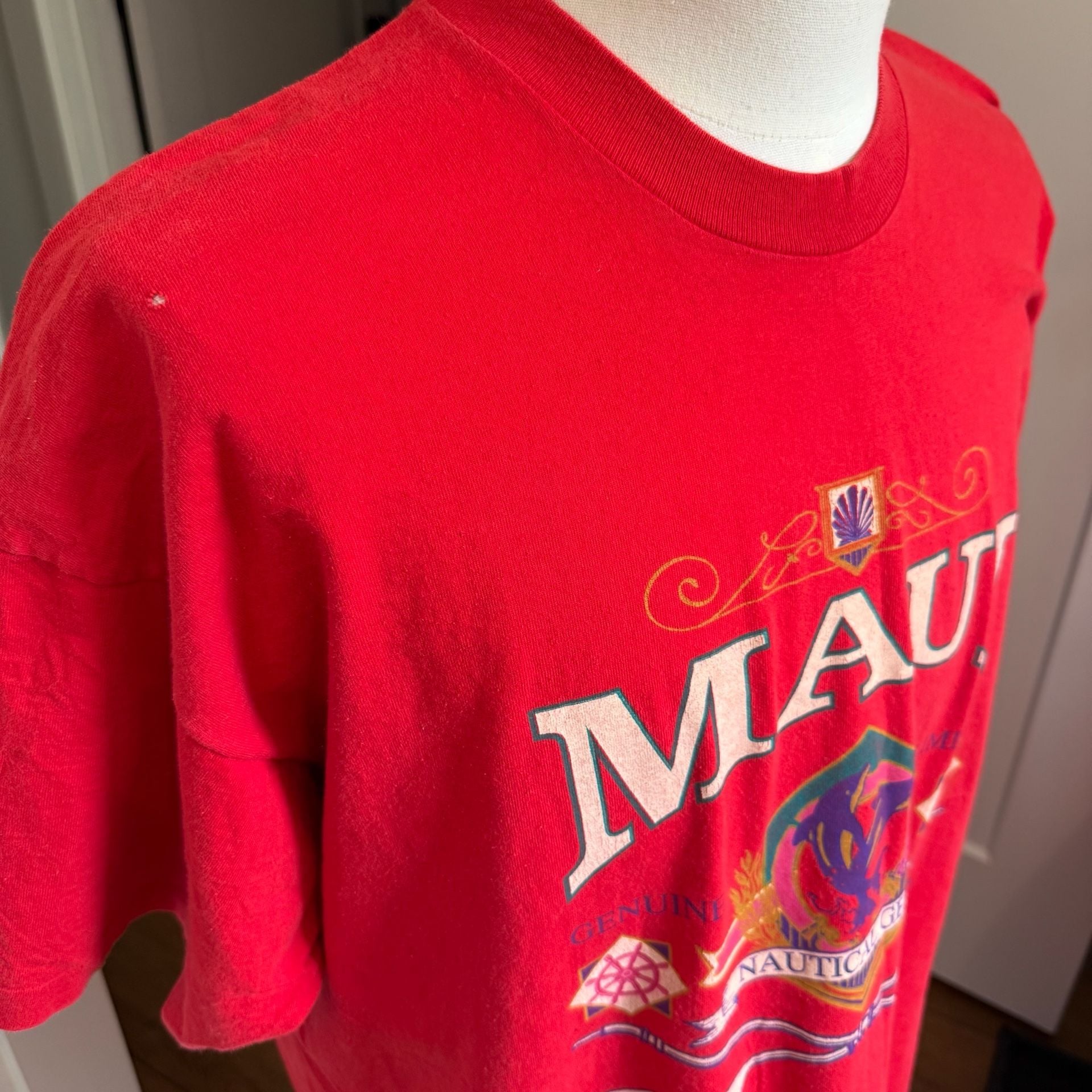 Vintage Fruit of the Loom Maui Nautical Gear Graphic T-Shirt Red XXXL 4
