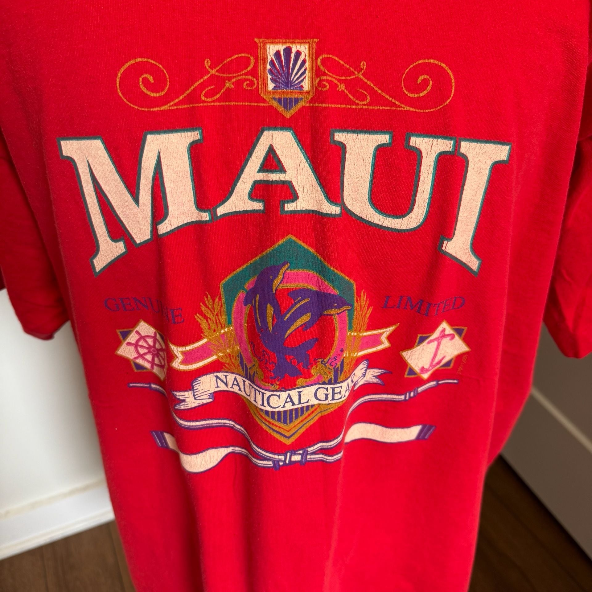 Vintage Fruit of the Loom Maui Nautical Gear Graphic T-Shirt Red XXXL 6