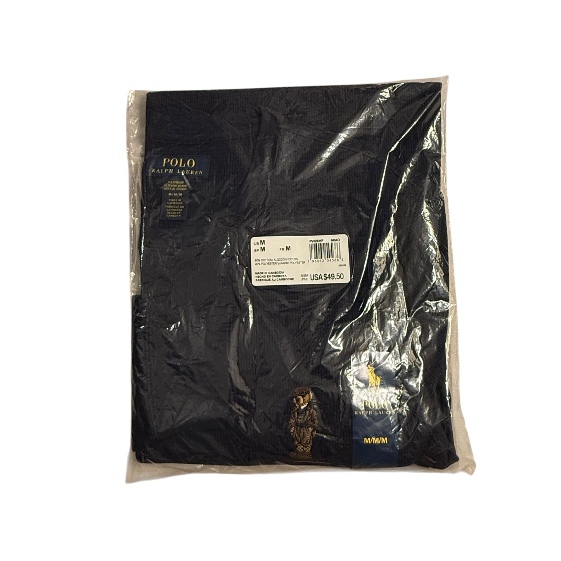 Polo Ralph Lauren Navy Polo Bear Waffle Knit Sleepwear Thermal Top NEW Size M 1