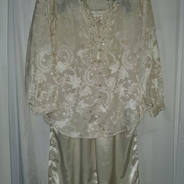 Victoria's Secret Vintage Floral Damask Lace Trim Pajama Set, Size S