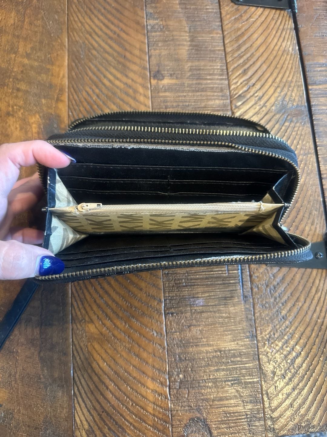 Michael Kors Signature Logo Double Zip Wristlet Wallet Black/Grey 7