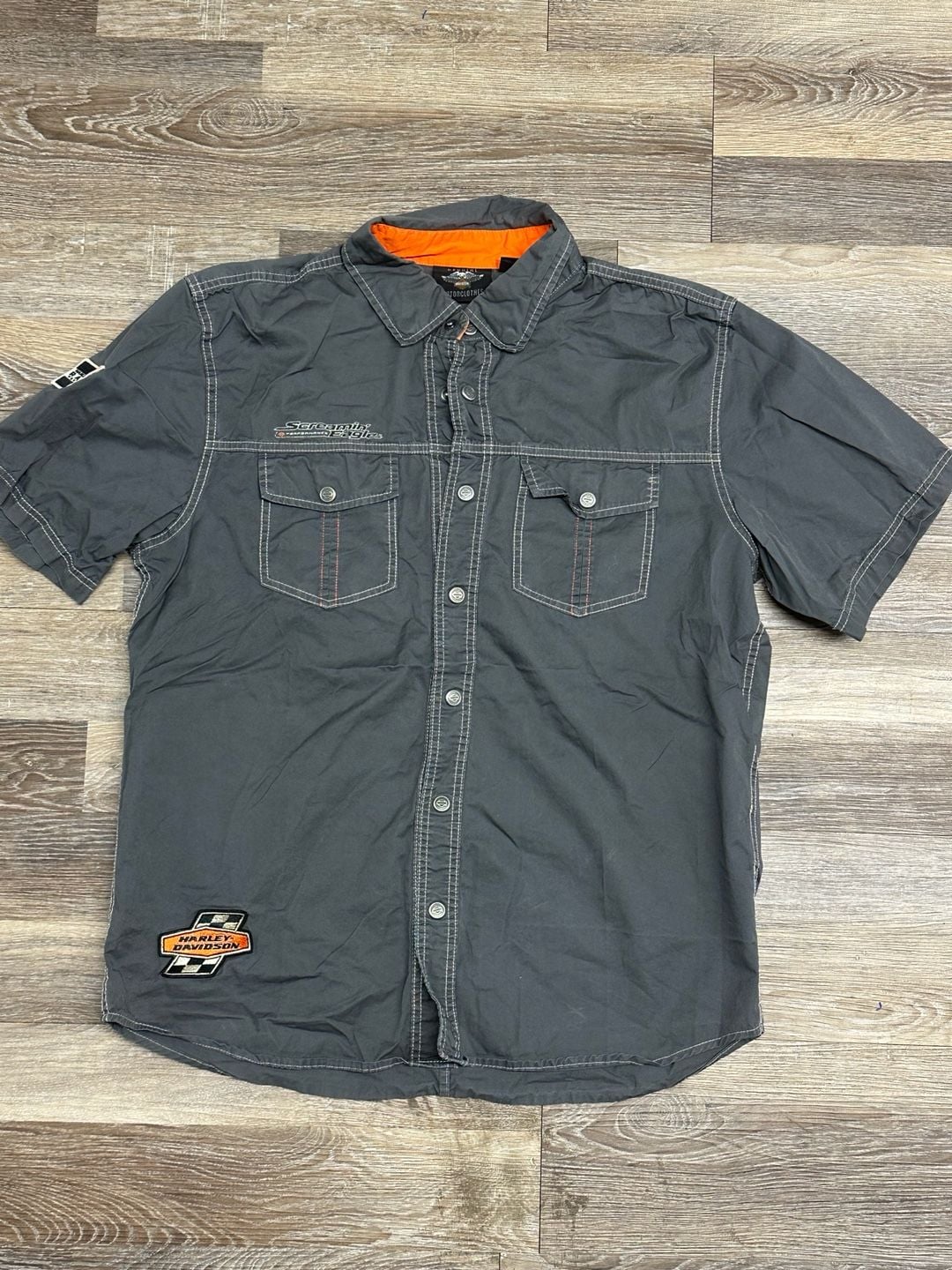 Harley-Davidson Screamin' Eagle Racing Performance Short Sleeve Button Down Shirt Size L 2