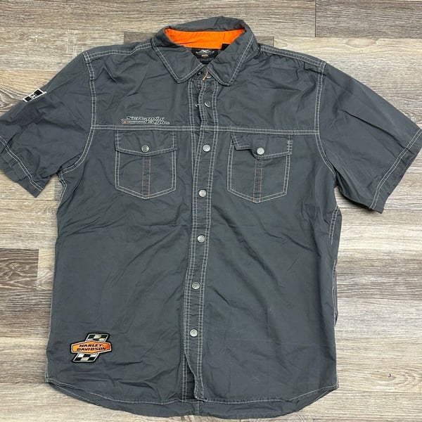 Harley-Davidson Screamin' Eagle Racing Performance Short Sleeve Button Down Shirt Size L