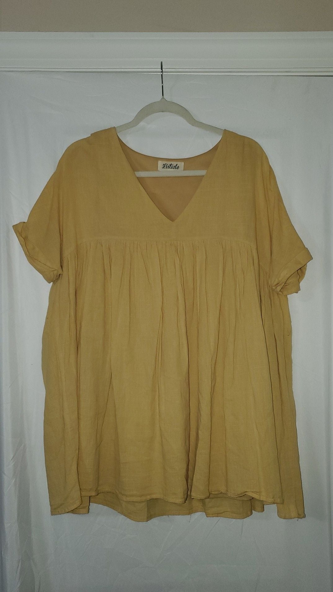 Listicle Mustard Yellow V-Neck Babydoll Tunic Dress, Size M 2