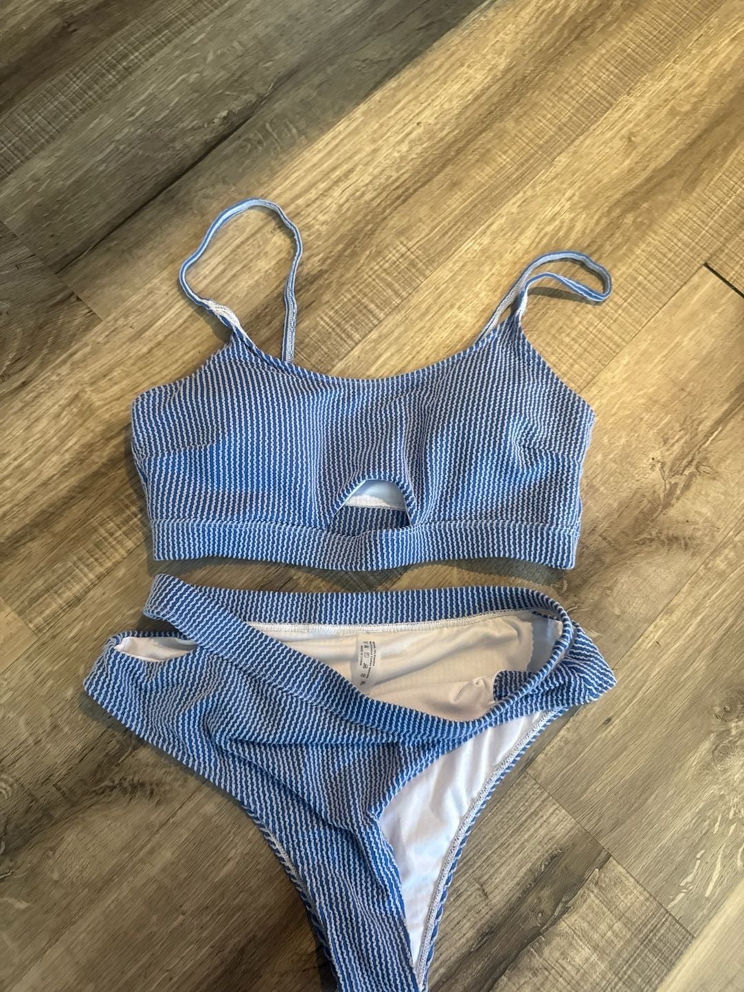 Striped Bikini Top & High-Waisted Cutout Bottoms Set 4