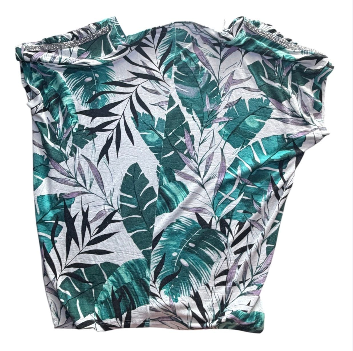 Jennifer Lopez Tropical Leaf Print Blouse Rhinestone Shoulder Small 7