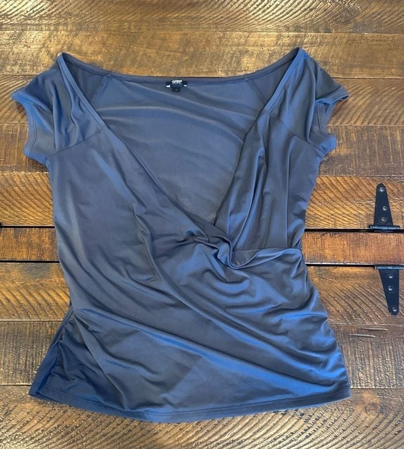 Express Body Contour Draped Wrap Front Ruched Top Size L 1