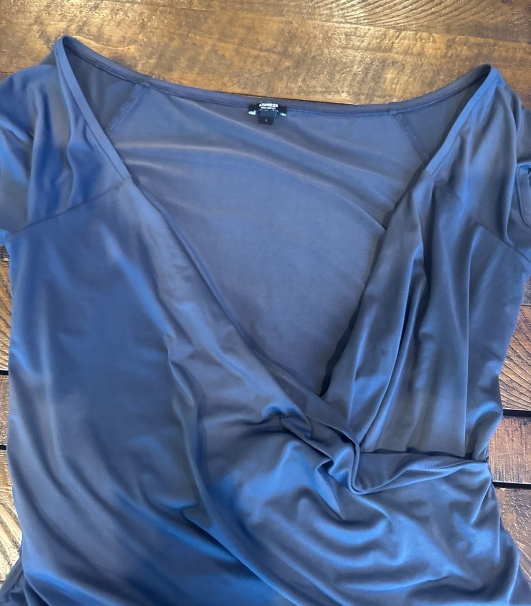 Express Body Contour Draped Wrap Front Ruched Top Size L 2