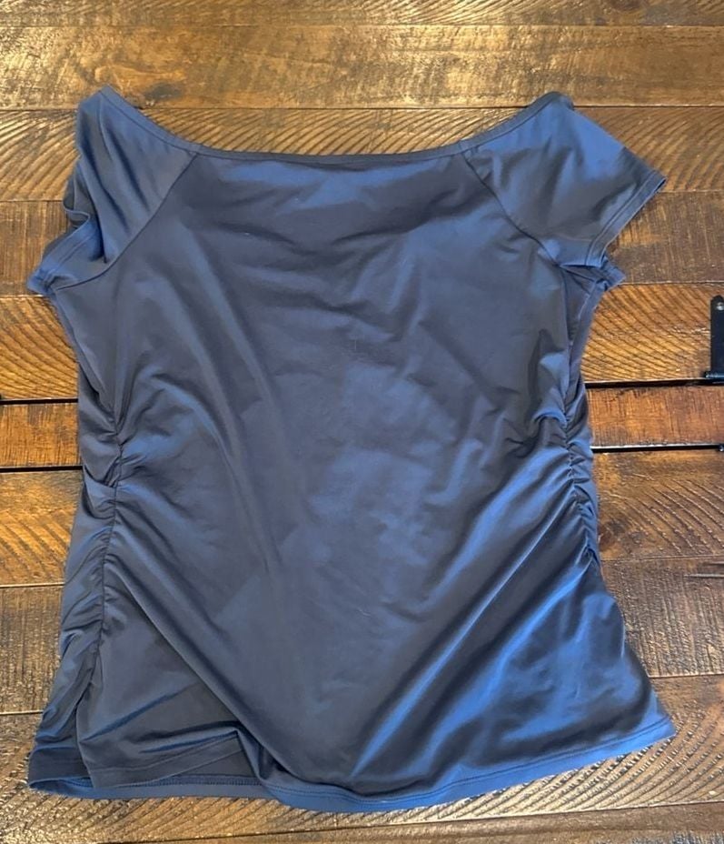 Express Body Contour Draped Wrap Front Ruched Top Size L 4