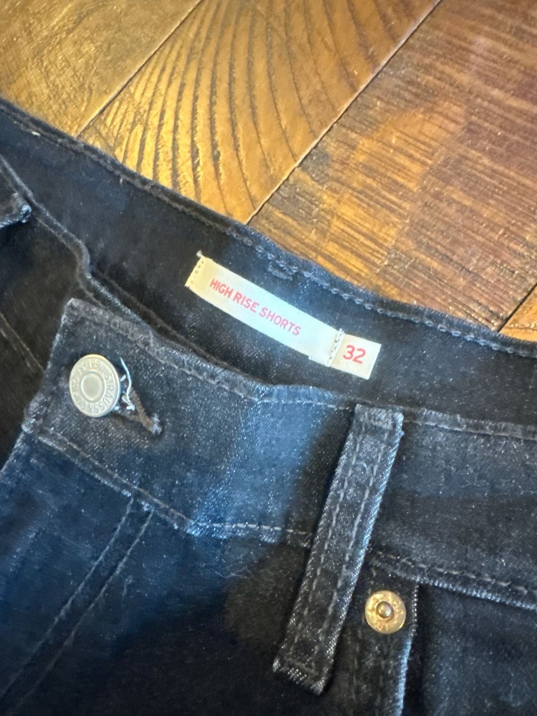 Levi's High Rise Denim Shorts Black Raw Hem Size 32 4