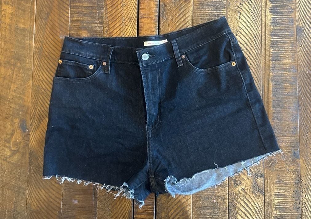 Levi's High Rise Denim Shorts Black Raw Hem Size 32 2