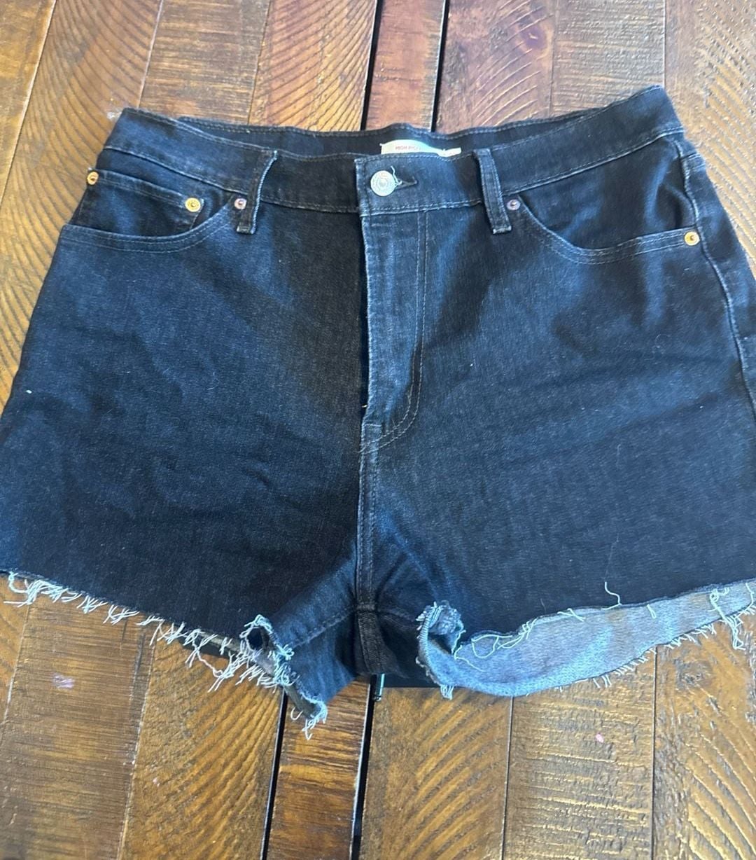 Levi's High Rise Denim Shorts Black Raw Hem Size 32 3