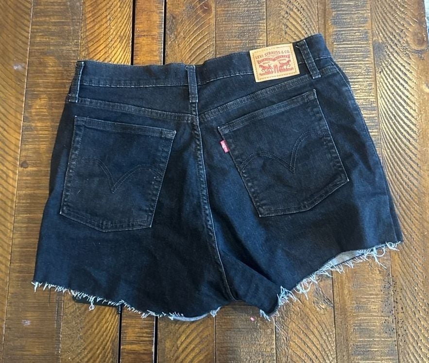 Levi's High Rise Denim Shorts Black Raw Hem Size 32 5