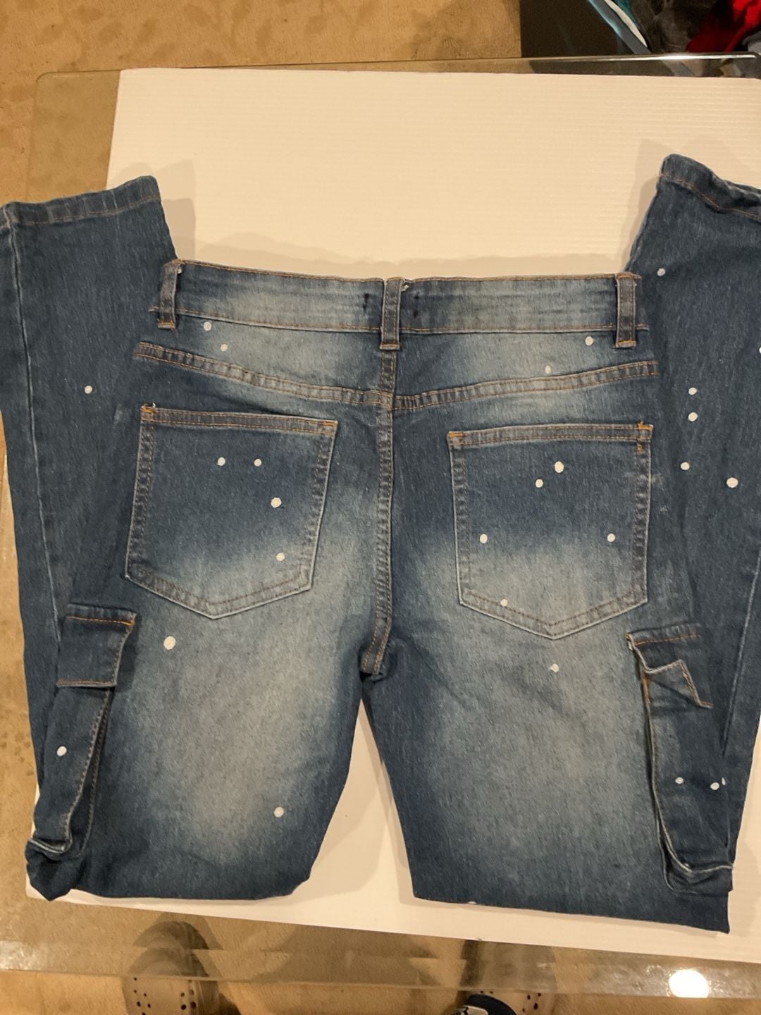 NOVAkids Fashion Nova Paint Splatter Cargo Denim Jeans size 14 2