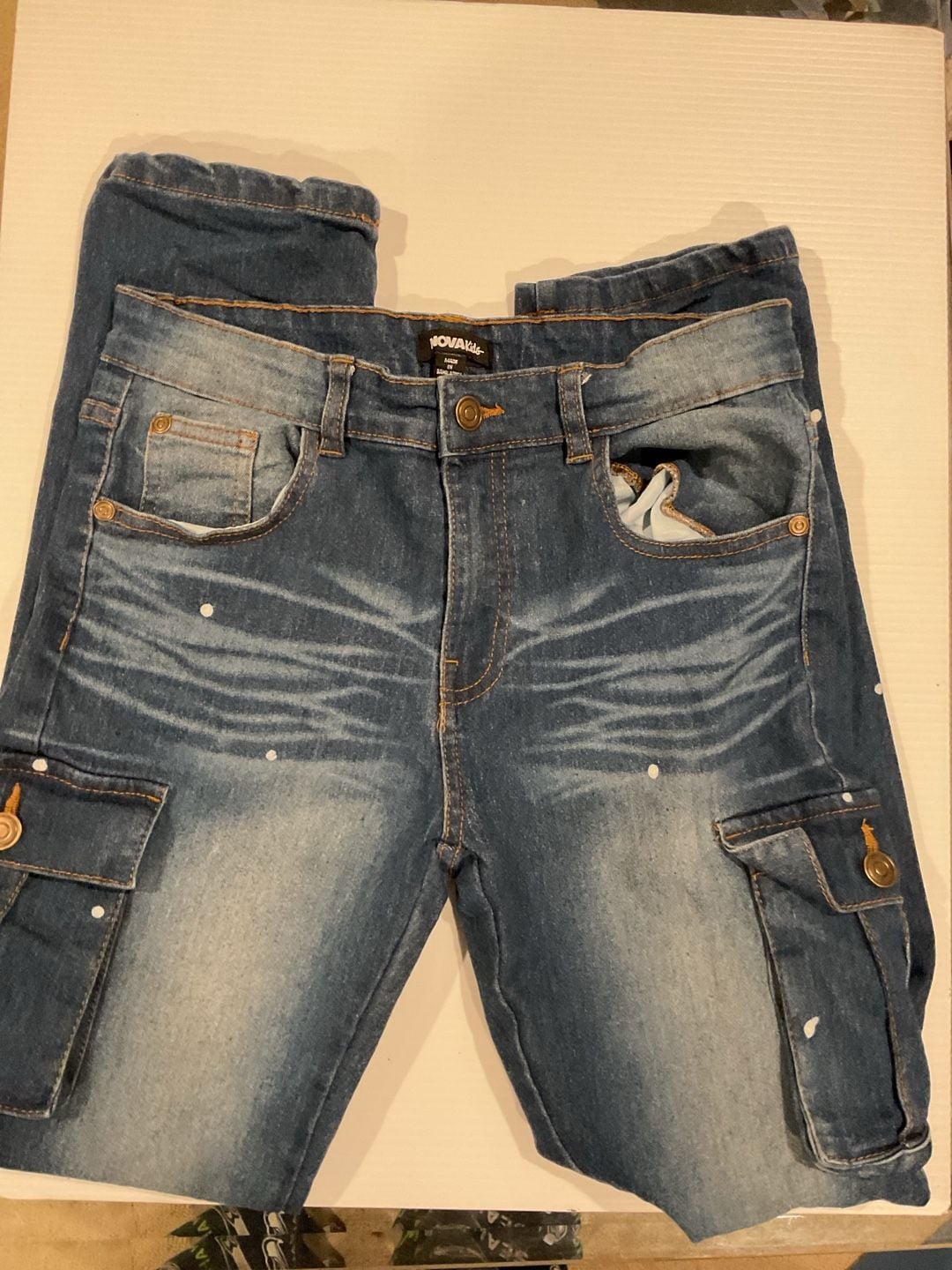 NOVAkids Fashion Nova Paint Splatter Cargo Denim Jeans size 14 3