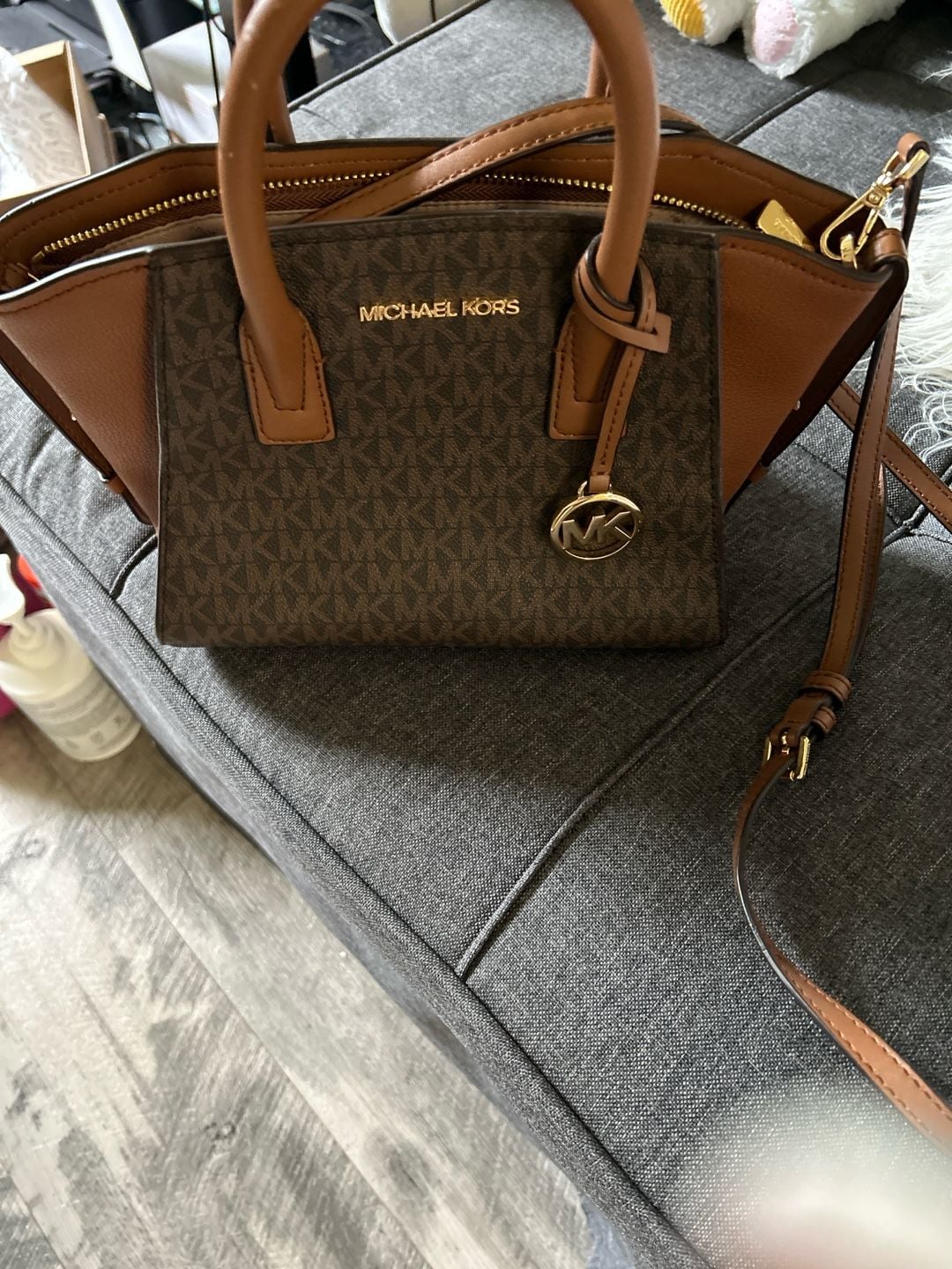 Michael Kors Avril Small Top-Zip Satchel in Signature Logo Brown/Acorn 1