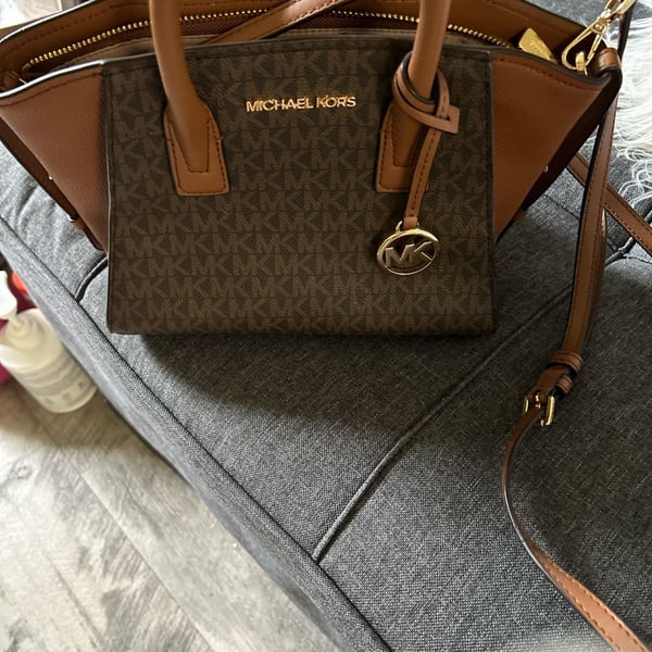 Michael Kors Avril Small Top-Zip Satchel in Signature Logo Brown/Acorn