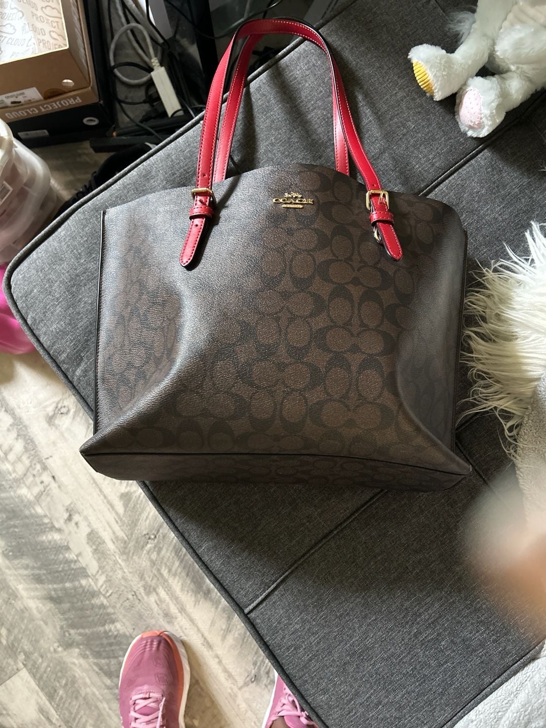 Coach Mollie Tote in Signature Canvas Brown/Red 2