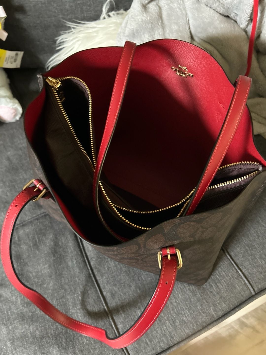Coach Mollie Tote in Signature Canvas Brown/Red 3