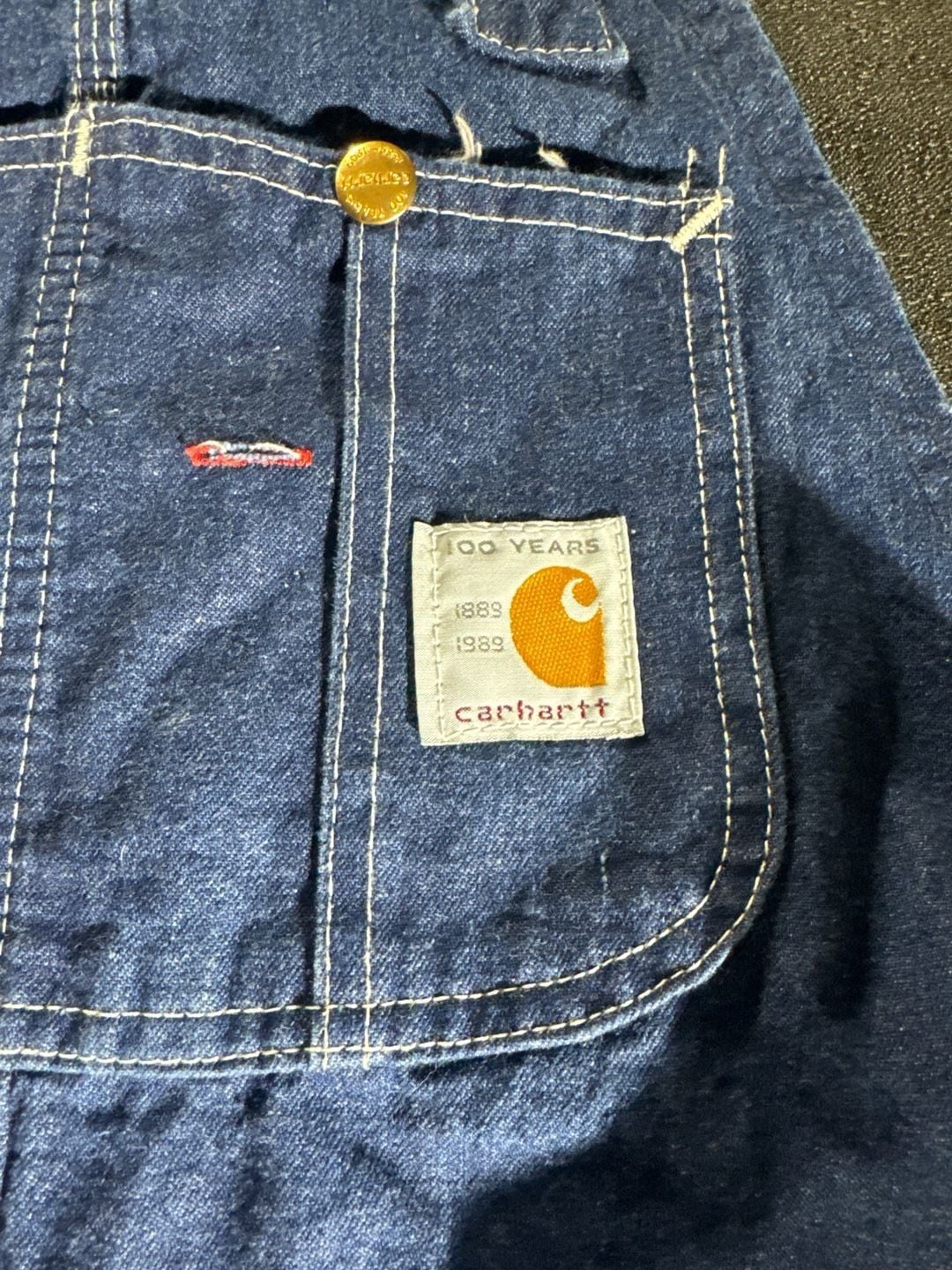 Vintage Carhartt 100th Anniversary Denim Bib Overalls 1889-1989. Size 36x34 EUC 2