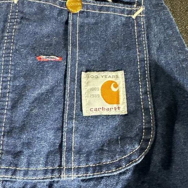 Vintage Carhartt 100th Anniversary Denim Bib Overalls 1889-1989. Size 36x34 EUC