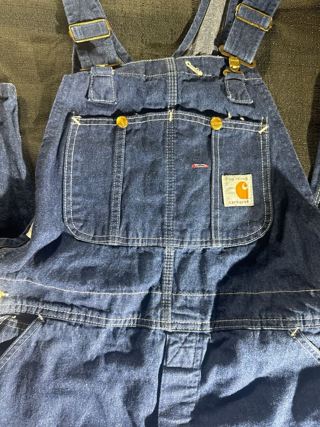 Vintage Carhartt 100th Anniversary Denim Bib Overalls 1889-1989. Size 36x34 EUC 10