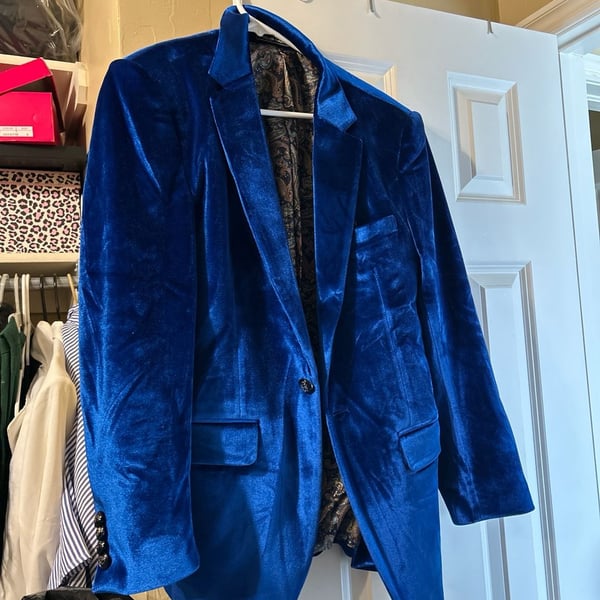 COOFANDY Men's Royal Blue Velvet Blazer with Paisley Lining