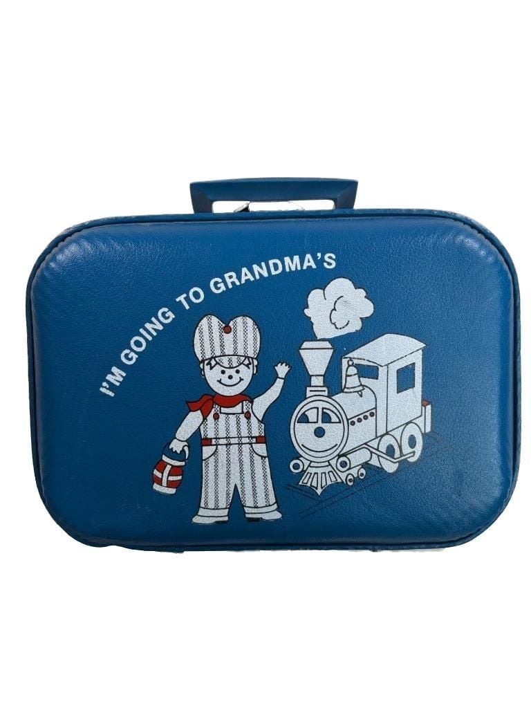 Vintage I'm Going To Grandma's Blue Child's Suitcase Train Graphic 2