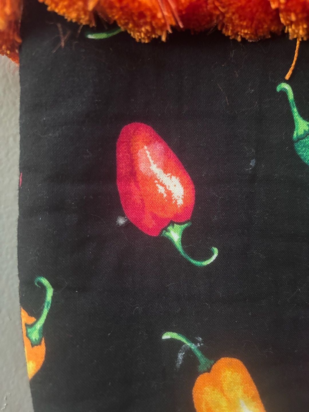 Handmade Chili Pepper Print Tote Bag with Orange Fringe and Tassels 3
