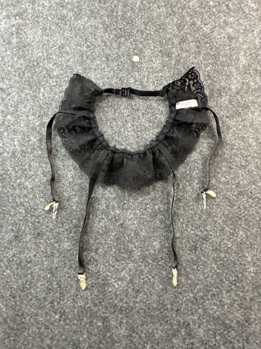 Christian Dior Intimates Black Lace Ruffle Garter Belt One Size 8