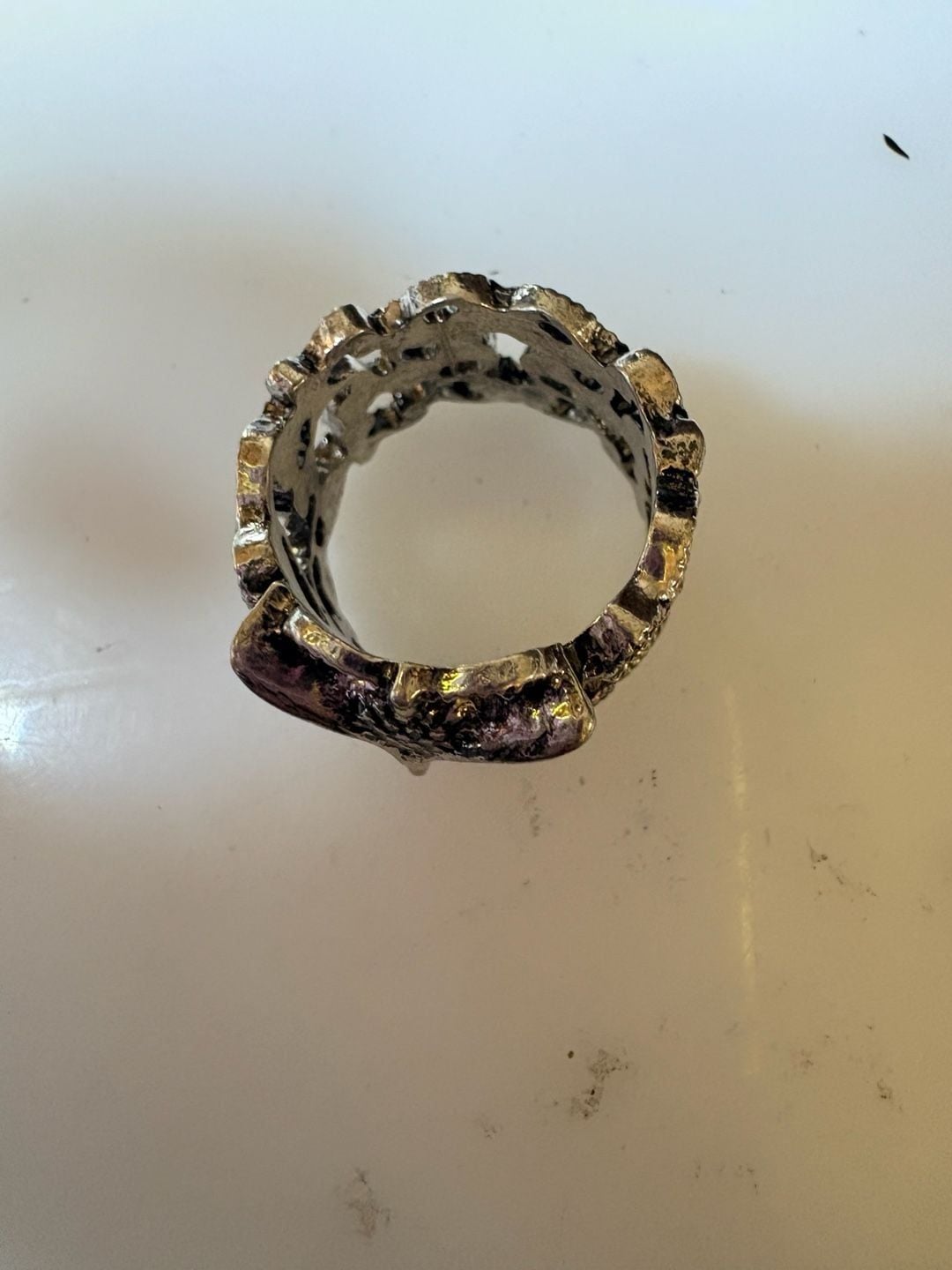 Ornate Owl Statement Ring Silver Tone Filigree Band 3