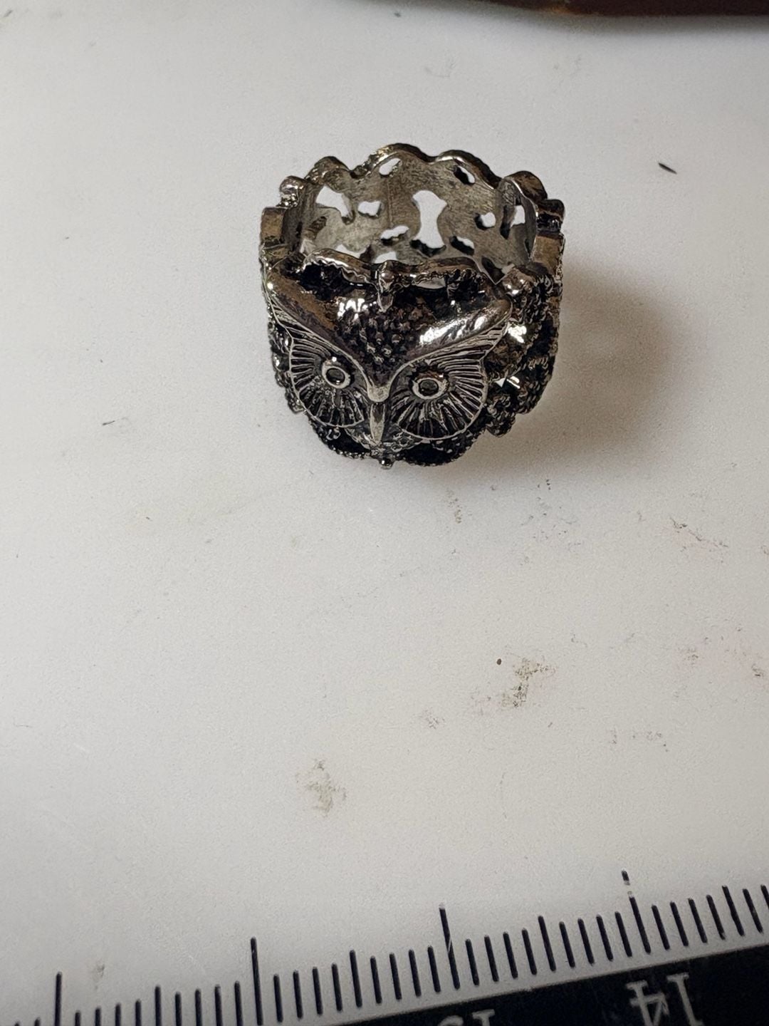 Ornate Owl Statement Ring Silver Tone Filigree Band 4