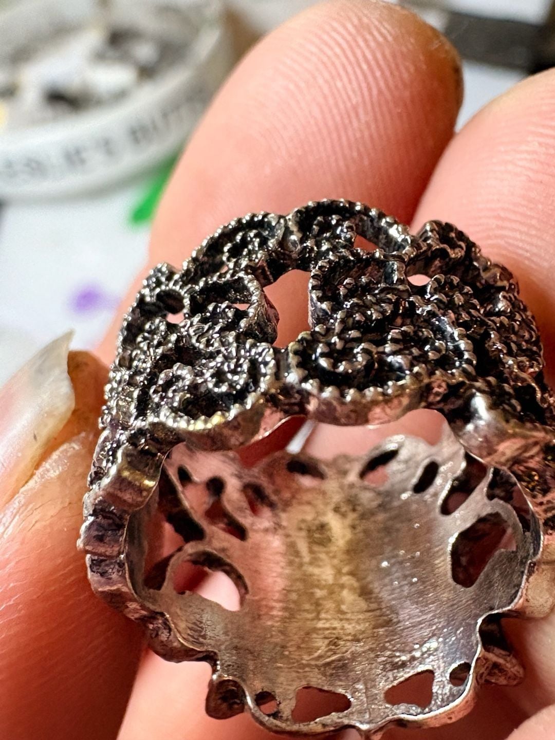 Ornate Owl Statement Ring Silver Tone Filigree Band 6