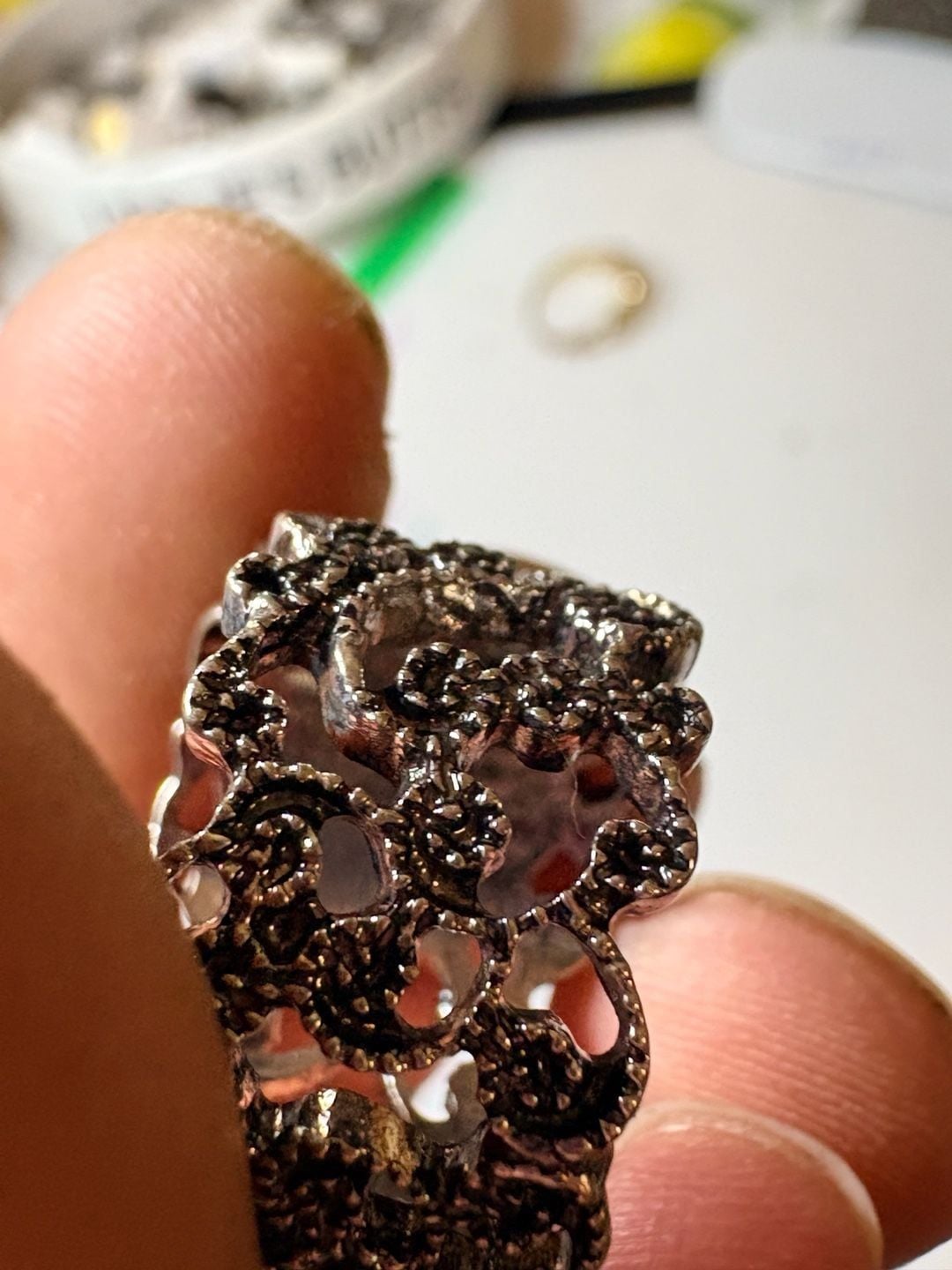 Ornate Owl Statement Ring Silver Tone Filigree Band 8