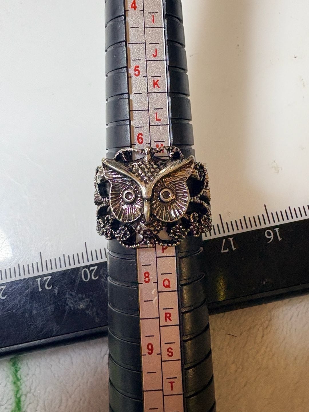 Ornate Owl Statement Ring Silver Tone Filigree Band 9