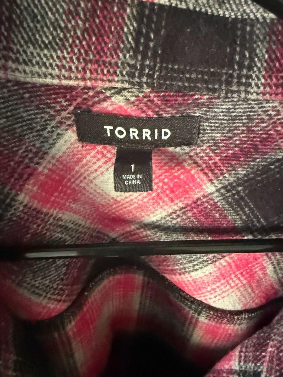 Torrid Pink and Black Plaid Flannel Shacket Size 1 3