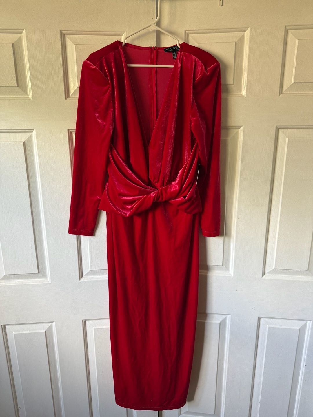 Eloquii Red Velvet Knot Front V-Neck Maxi Dress Size 16 NWT 2