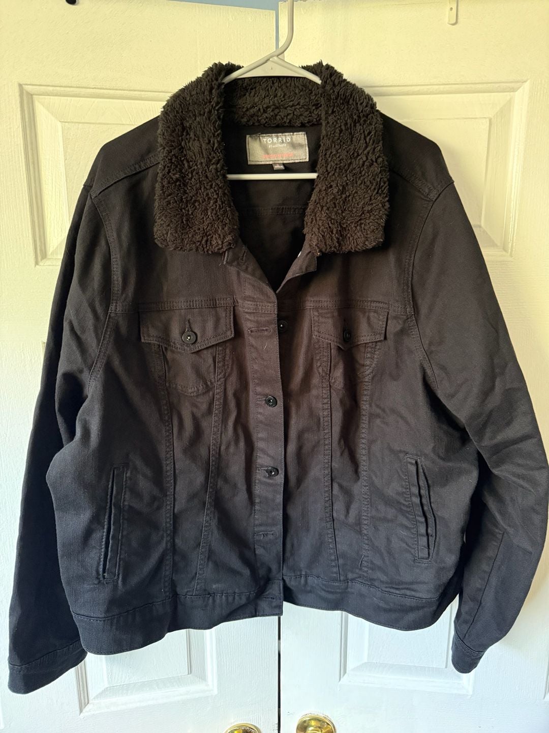 Torrid Black Denim Sherpa Collar Trucker Jacket Size 3 1