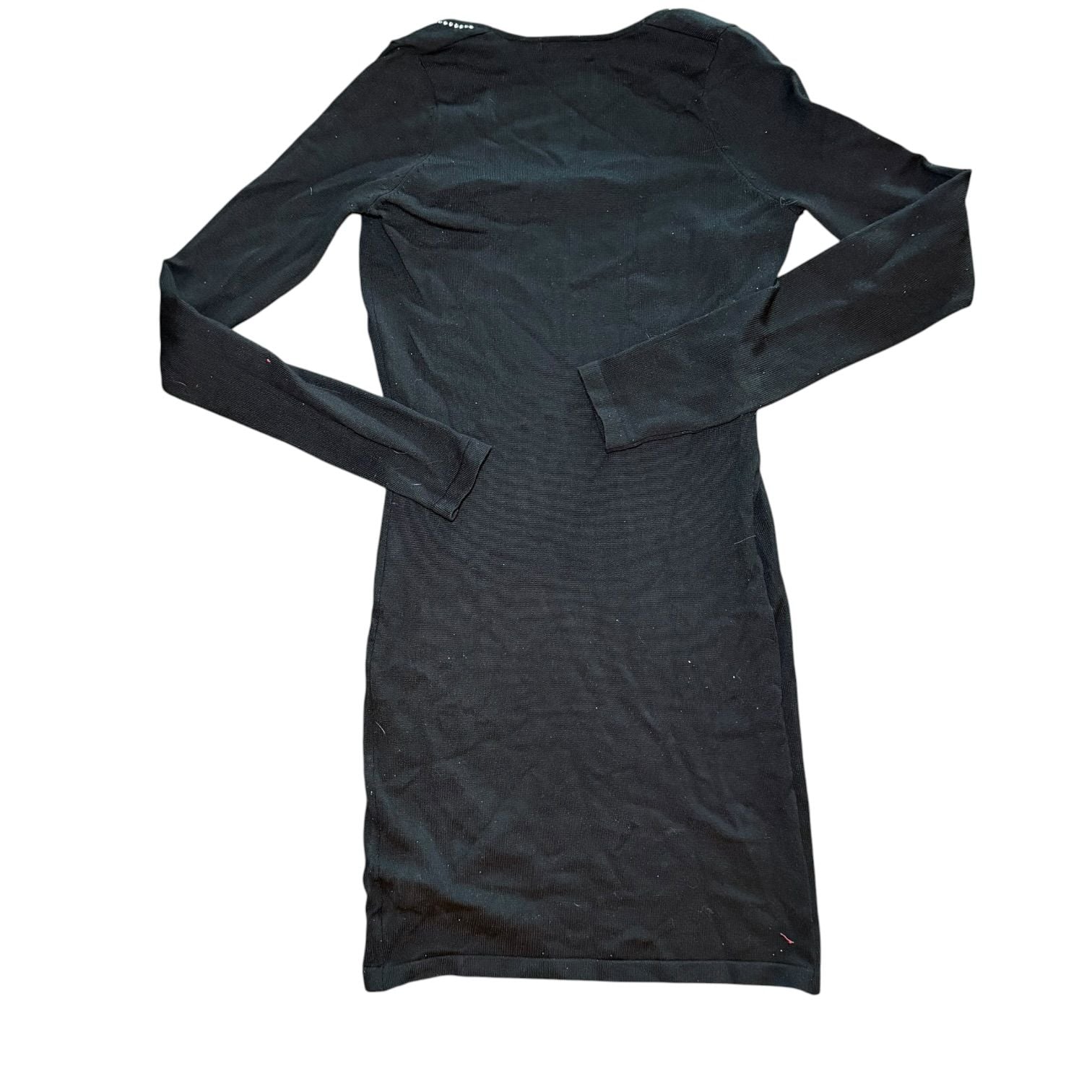 Say What Y2K Black Rhinestone Bodycon Mini Dress Long Sleeve S NWOT 8