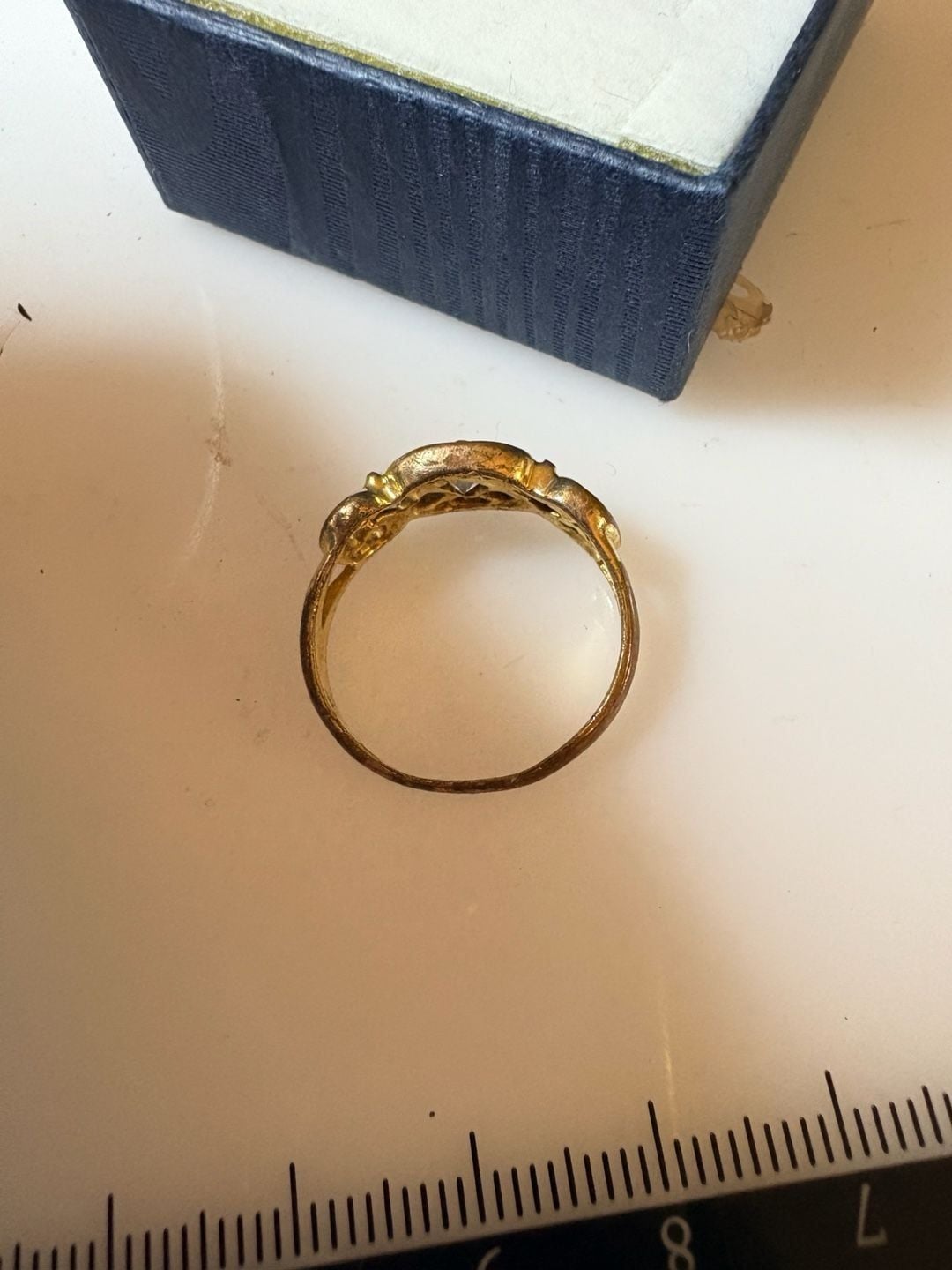 Vintage Gold Tone Scroll Filigree Ring with Triple Cubic Zirconia 7