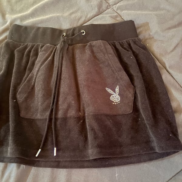 Playboy Black Velour Rhinestone Mini Skirt Size Small