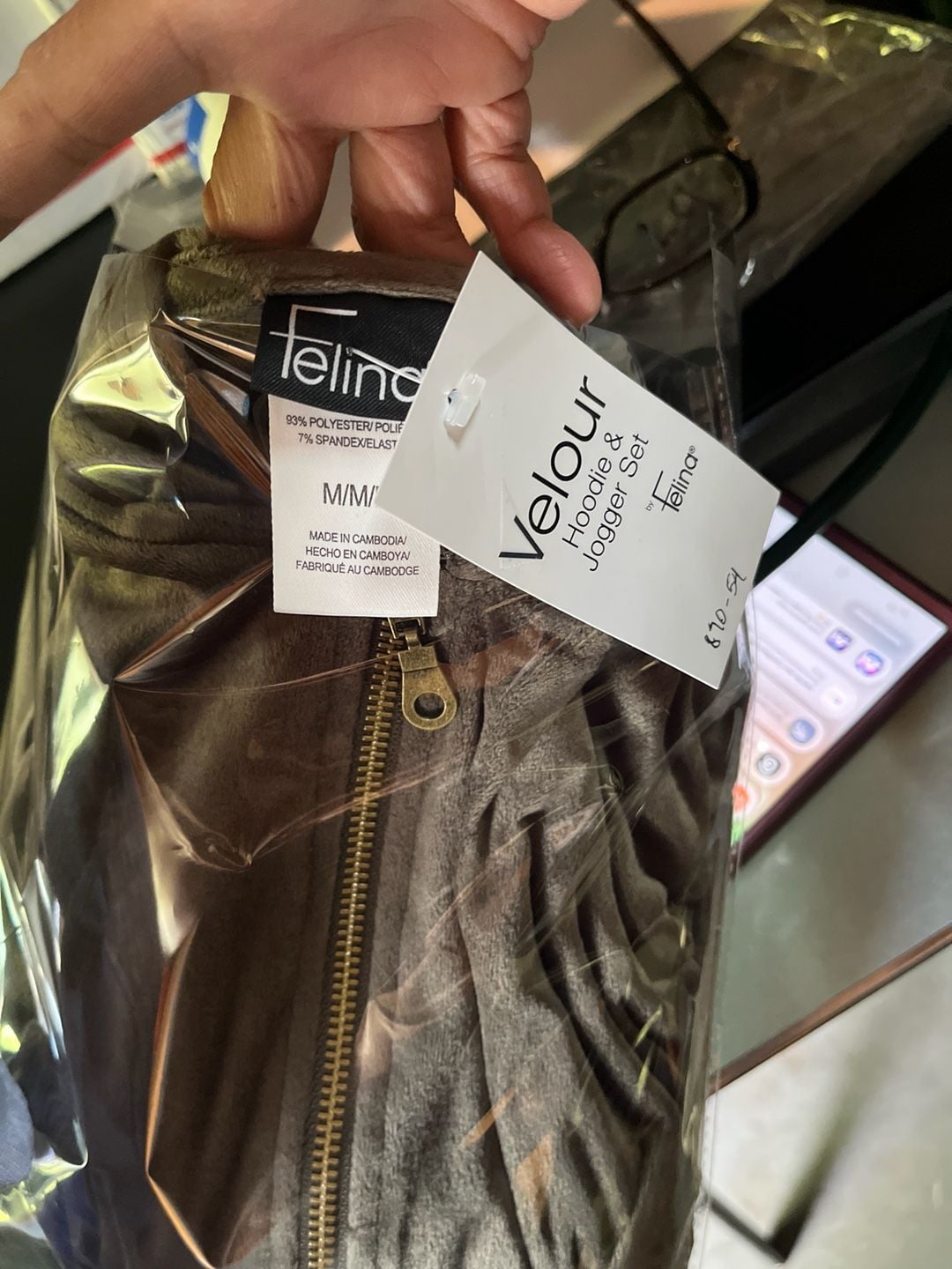 Felina Velour Hoodie & Jogger Set Olive Green Size Medium 2