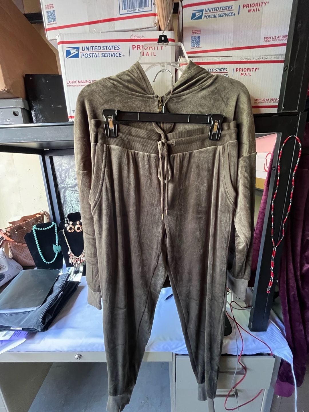 Felina Velour Hoodie & Jogger Set Olive Green Size Medium 1