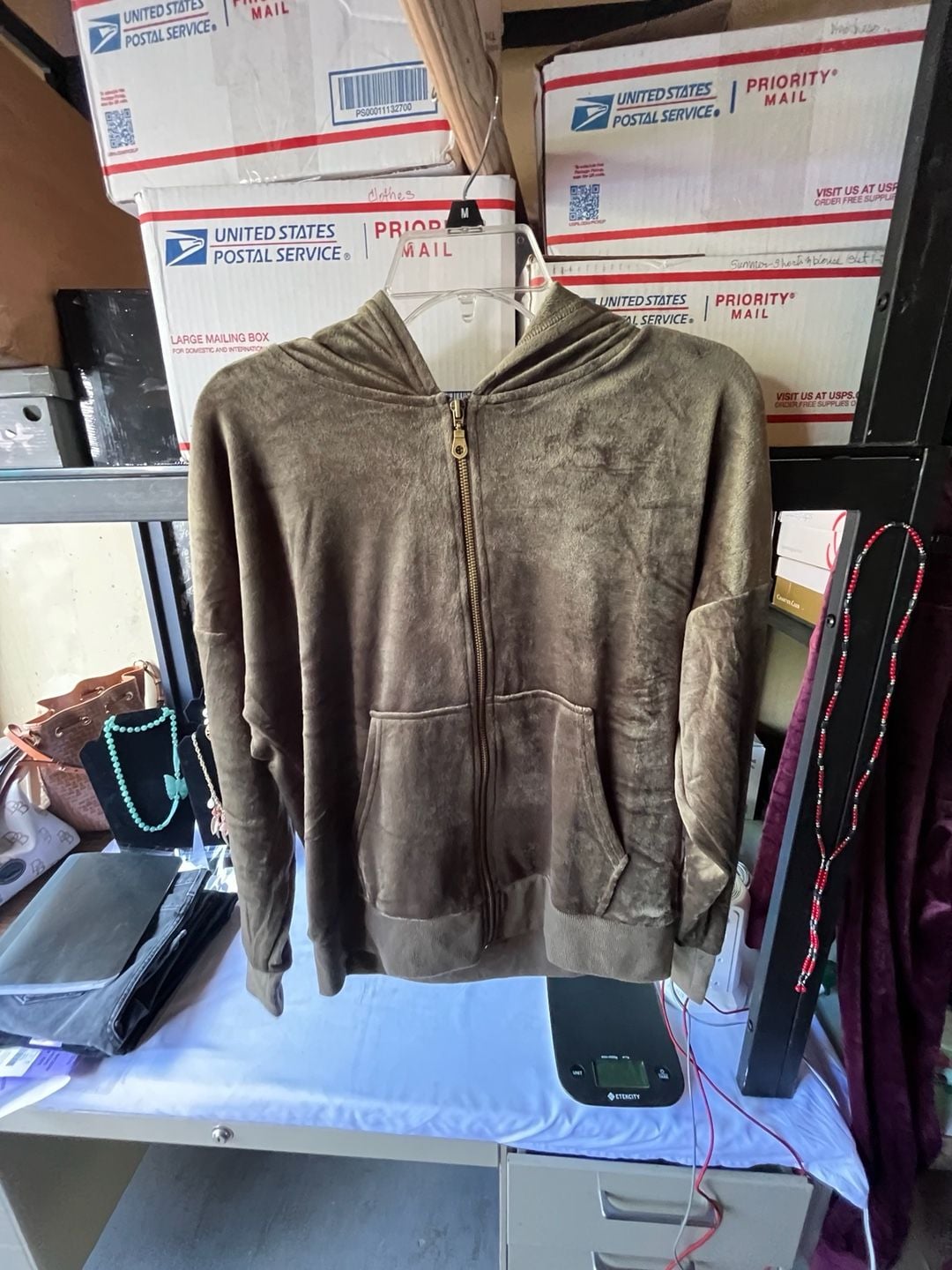 Felina Velour Hoodie & Jogger Set Olive Green Size Medium 3