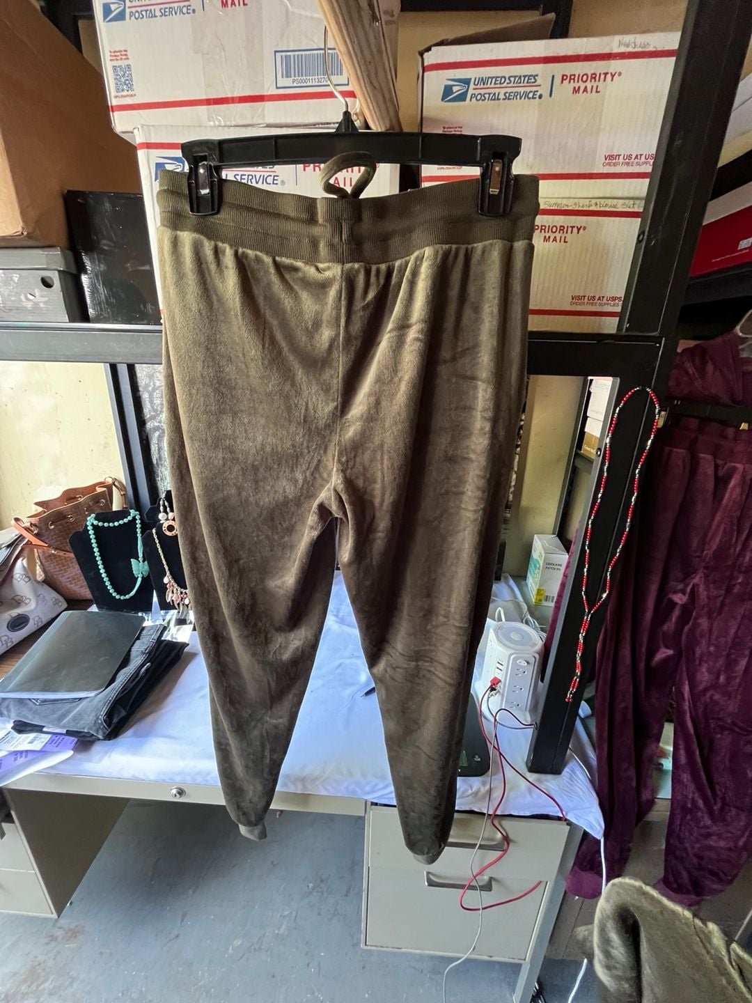 Felina Velour Hoodie & Jogger Set Olive Green Size Medium 4