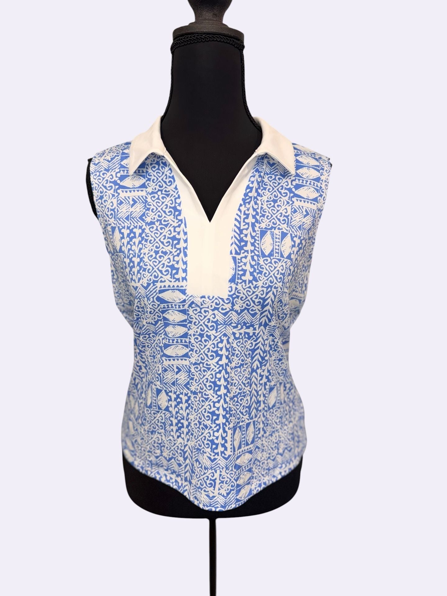 Sigrid Olsen Golf/Tennis Sleeveless Polo Blue White Geometric Size S UPF 50 2